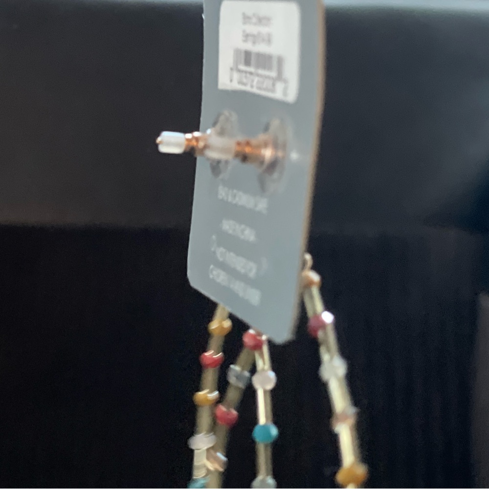 Gold Hoop Earrings with Multi Colored Beads - Picture 7 of 9